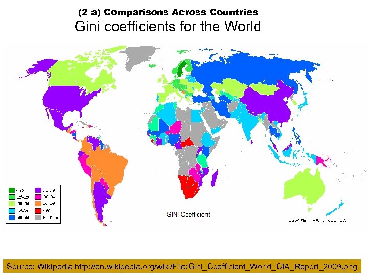 (2 a) Comparisons Across Countries Gini coefficients for the World Source: Wikipedia http: //en.