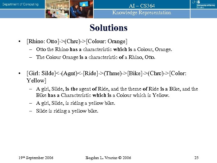 AI – CS 364 Knowledge Representation Solutions • [Rhino: Otto]->(Chrc)->[Colour: Orange] – Otto the