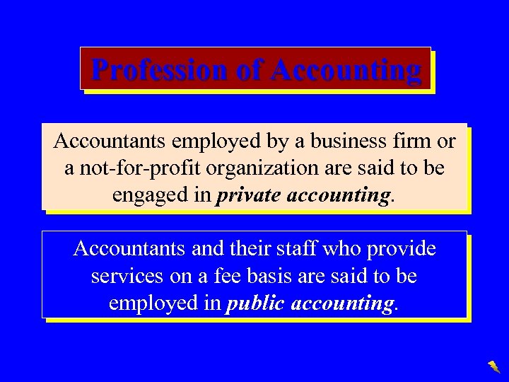 Profession of Accounting Accountants employed by a business firm or a not-for-profit organization are
