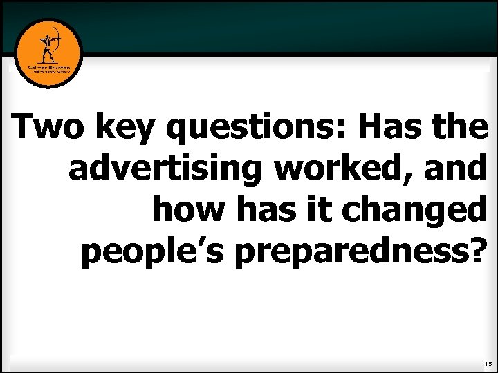 Two key questions: Has the advertising worked, and how has it changed people’s preparedness?