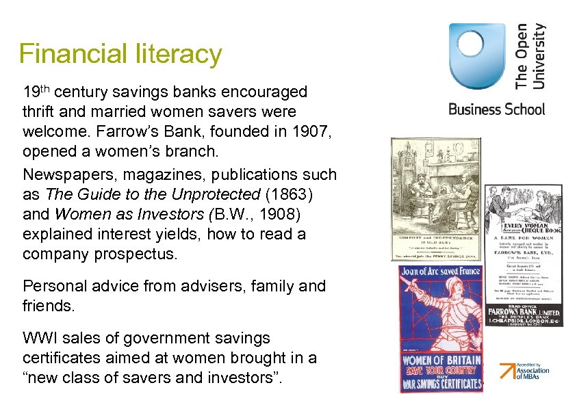 Financial literacy 19 th century savings banks encouraged thrift and married women savers were