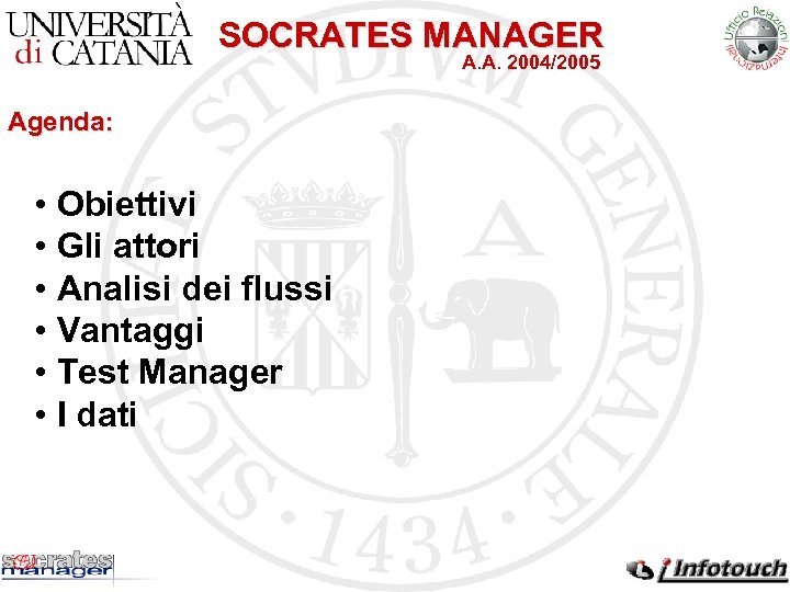 SOCRATES MANAGER A. A. 2004/2005 Agenda: • Obiettivi • Gli attori • Analisi dei