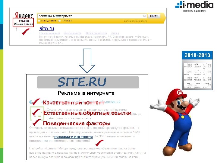 1 site. ru 2010 -2013 SITE. RU Реклама в интернете Качественный контент Естественные обратные