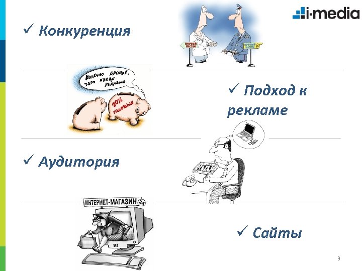 ü Конкуренция ü Подход к рекламе ü Аудитория ü Сайты 3 