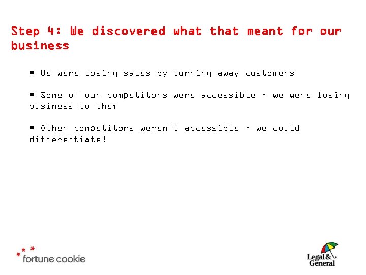 Step 4: We discovered what that meant for our business • We were losing