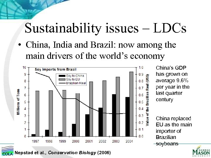 Sustainability issues – LDCs • China, India and Brazil: now among the main drivers