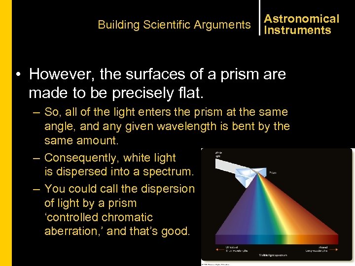 Building Scientific Arguments Astronomical Instruments • However, the surfaces of a prism are made