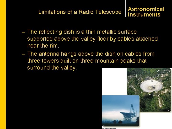 Limitations of a Radio Telescope Astronomical Instruments – The reflecting dish is a thin