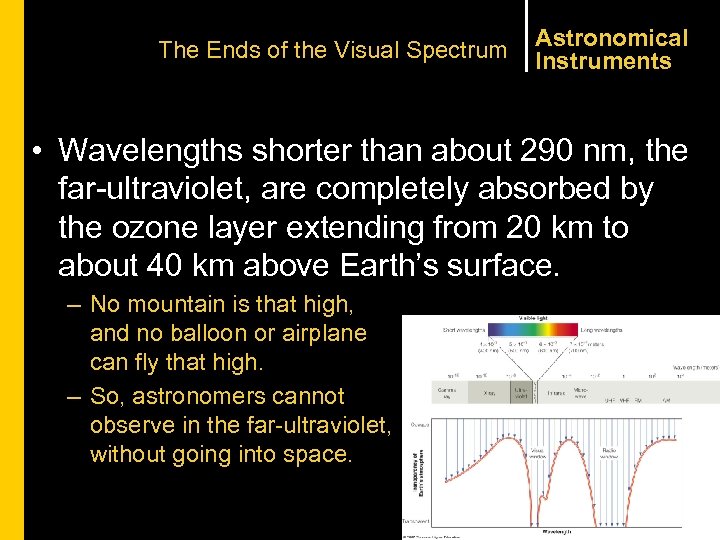 The Ends of the Visual Spectrum Astronomical Instruments • Wavelengths shorter than about 290