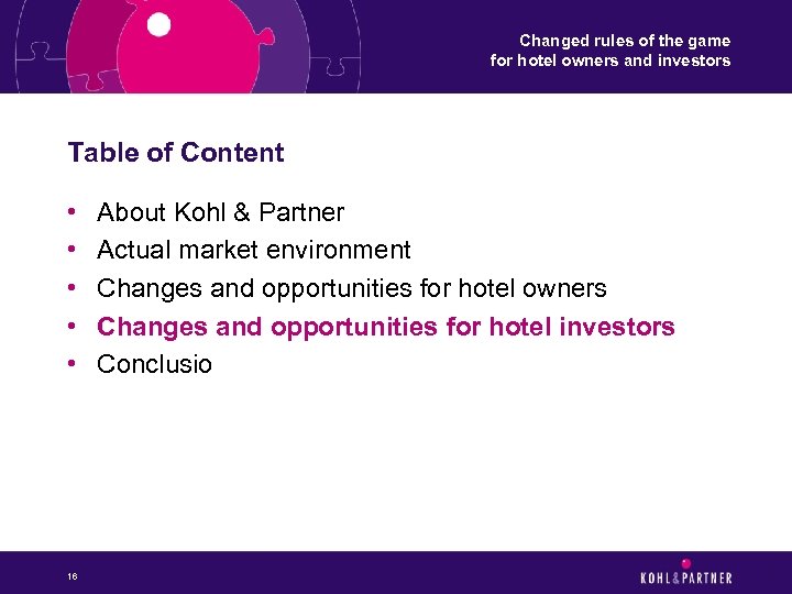 Changed rules of the game for hotel owners and investors Table of Content •