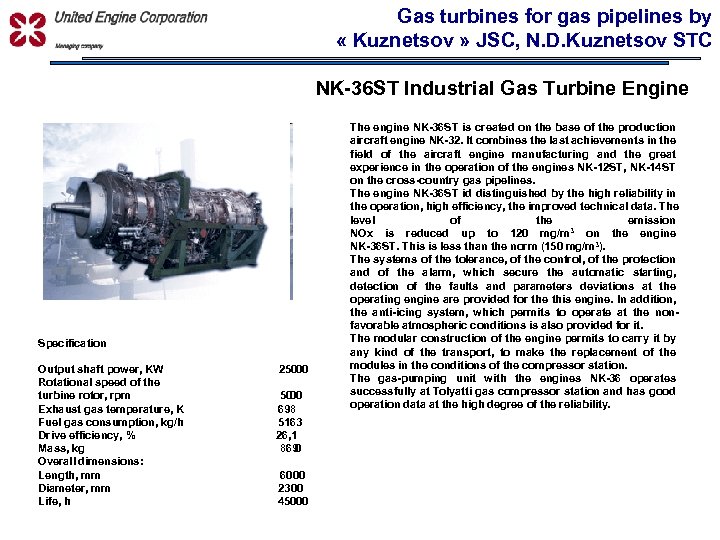 УПРАВЛЯЮЩАЯ КОМПАНИЯ Gas turbines for gas pipelines by « Kuznetsov » JSC, N. D.