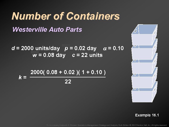 Number of Containers Westerville Auto Parts d = 2000 units/day p = 0. 02