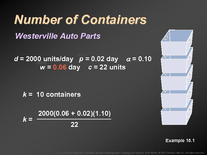 Number of Containers Westerville Auto Parts d = 2000 units/day p = 0. 02