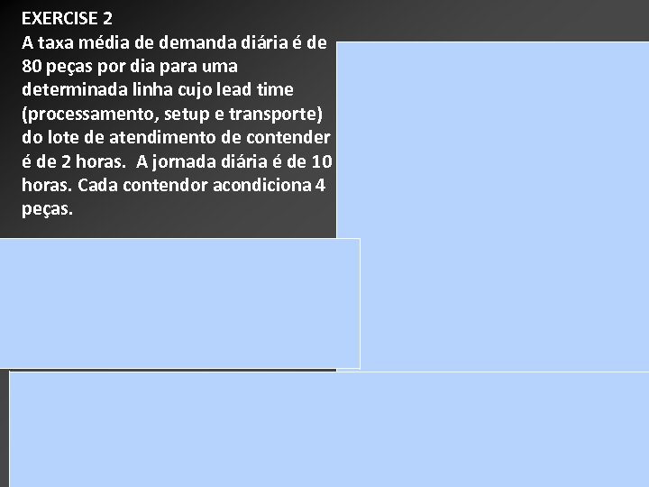 EXERCISE 2 A taxa média de demanda diária é de 80 peças por dia