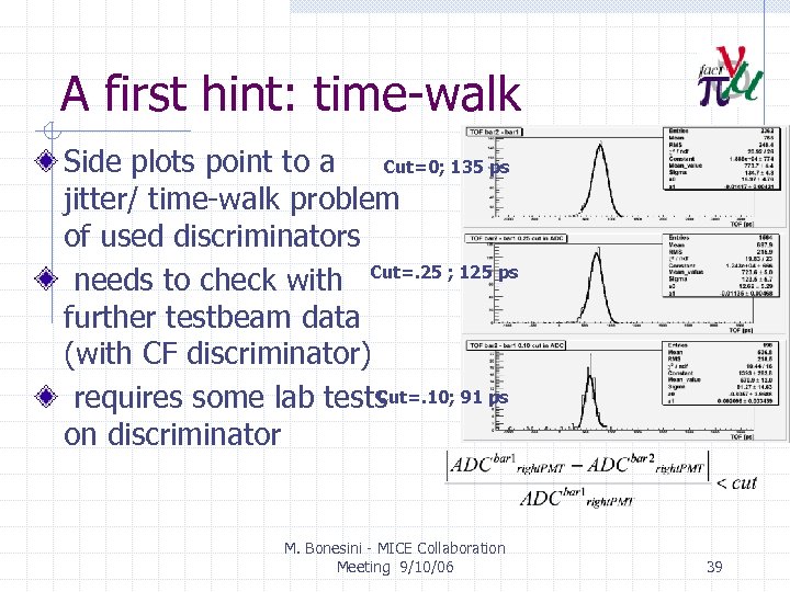 A first hint: time-walk Side plots point to a Cut=0; 135 ps jitter/ time-walk