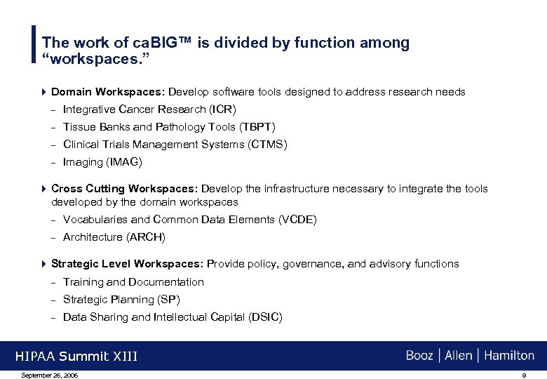The work of ca. BIG™ is divided by function among “workspaces. ” 4 Domain