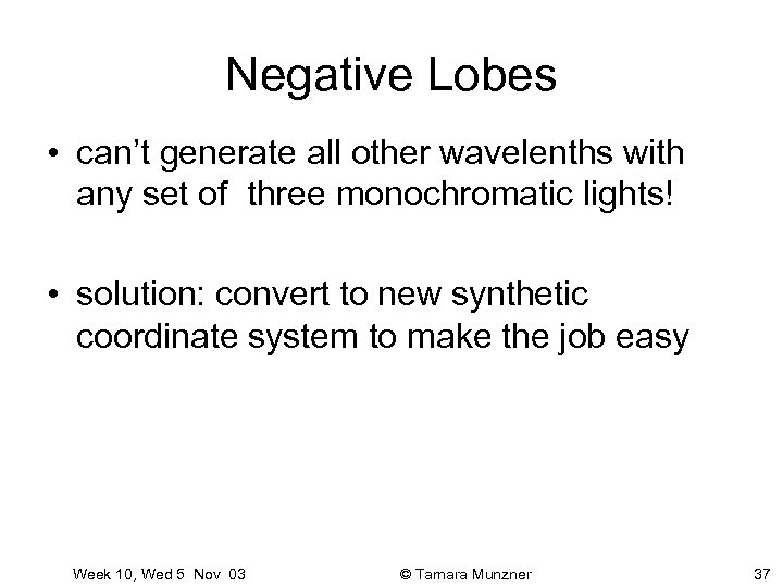 Negative Lobes • can’t generate all other wavelenths with any set of three monochromatic