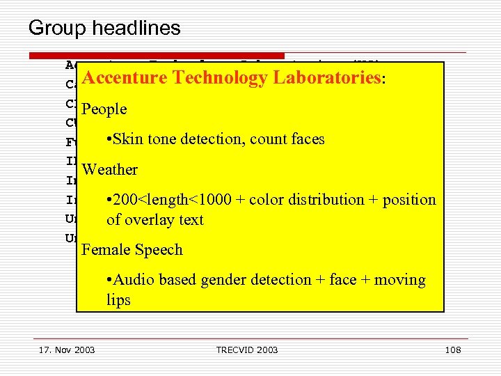  Group headlines Accenture Technology Laboratories (US) Accenture Technology Laboratories: Carnegie Mellon Univ. (US)