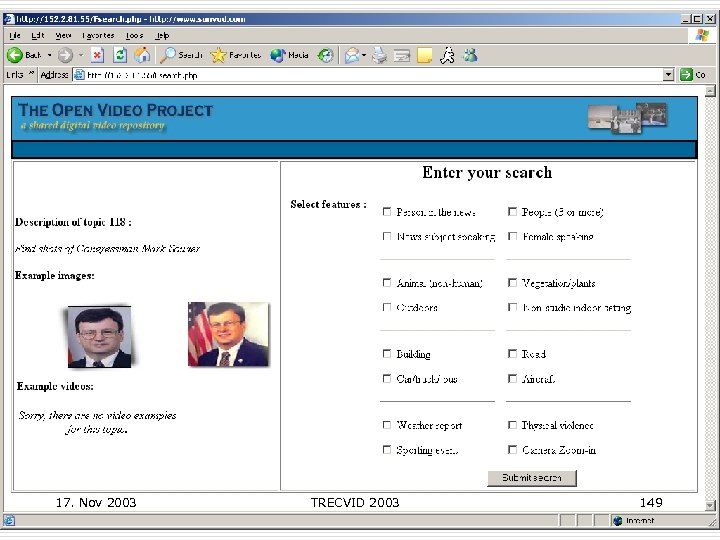 17. Nov 2003 TRECVID 2003 149 