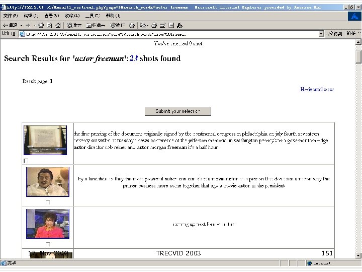 17. Nov 2003 TRECVID 2003 151 