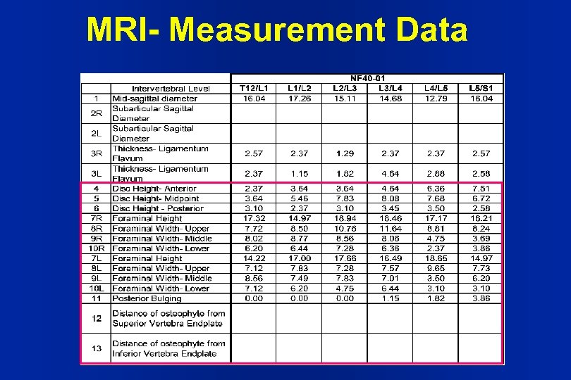 MRI- Measurement Data 