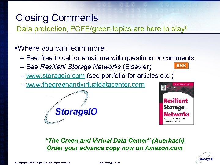 Closing Comments Data protection, PCFE/green topics are here to stay! • Where you can