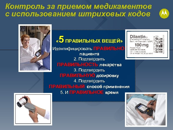 Контроль за приемом медикаментов с использованием штриховых кодов 5 ПРАВИЛЬНЫХ ВЕЩЕЙ» « 1. Идентифицировать