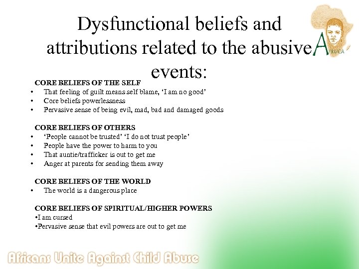 Dysfunctional beliefs and attributions related to the abusive events: CORE BELIEFS OF THE SELF