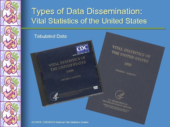 Types of Data Dissemination: Vital Statistics of the United States Tabulated Data SOURCE: CDC/NCHS