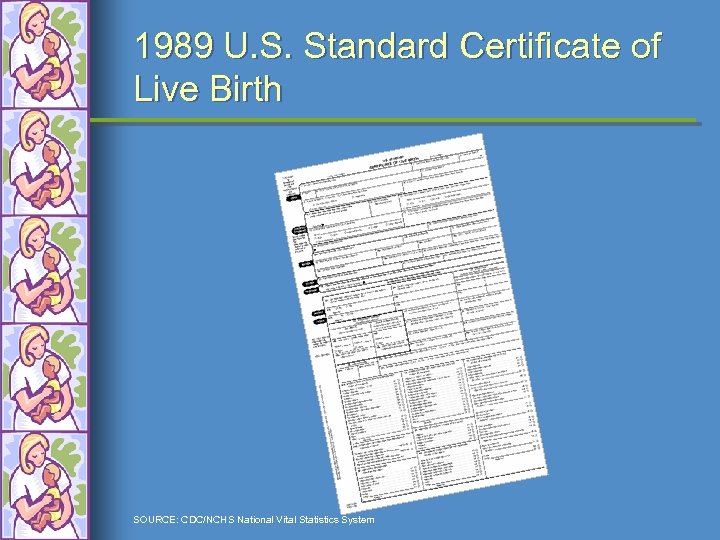 1989 U. S. Standard Certificate of Live Birth SOURCE: CDC/NCHS National Vital Statistics System