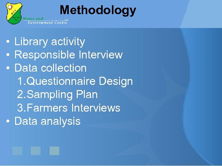 Methodology • Library activity • Responsible Interview • Data collection 1. Questionnaire Design 2.