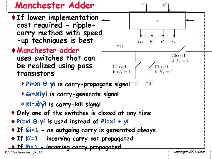 Manchester Adder ¨If lower implementation cost required - ripplecarry method with speed -up techniques