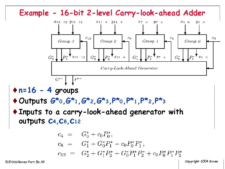 Example - 16 -bit 2 -level Carry-look-ahead Adder ¨n=16 - 4 groups ¨Outputs G*0,