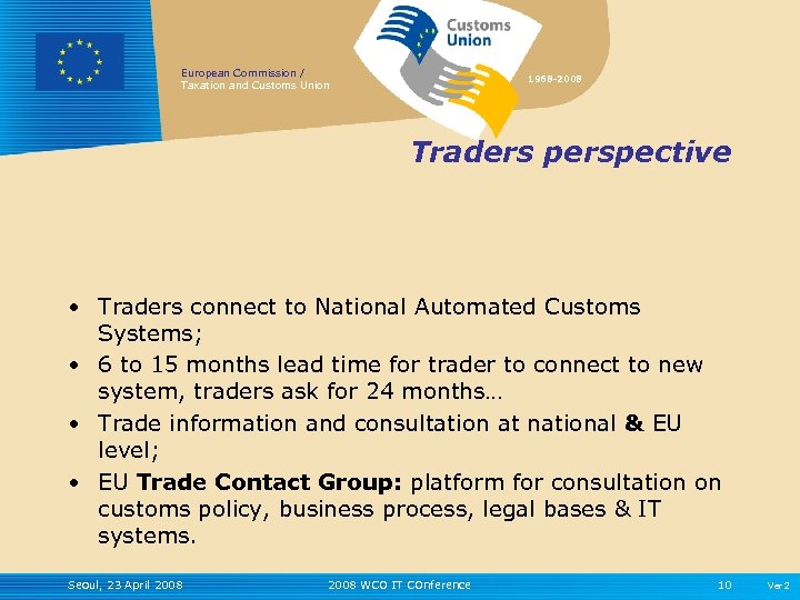 European Commission / Taxation and Customs Union 1968 -2008 Traders perspective • Traders connect