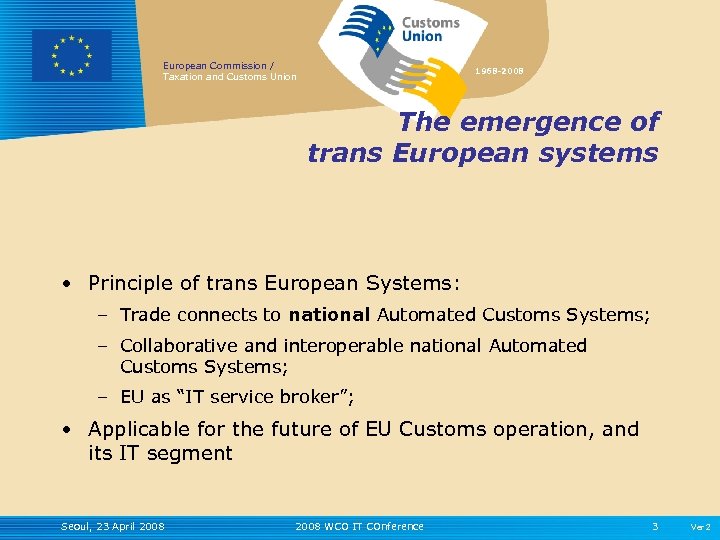 European Commission / Taxation and Customs Union 1968 -2008 The emergence of trans European