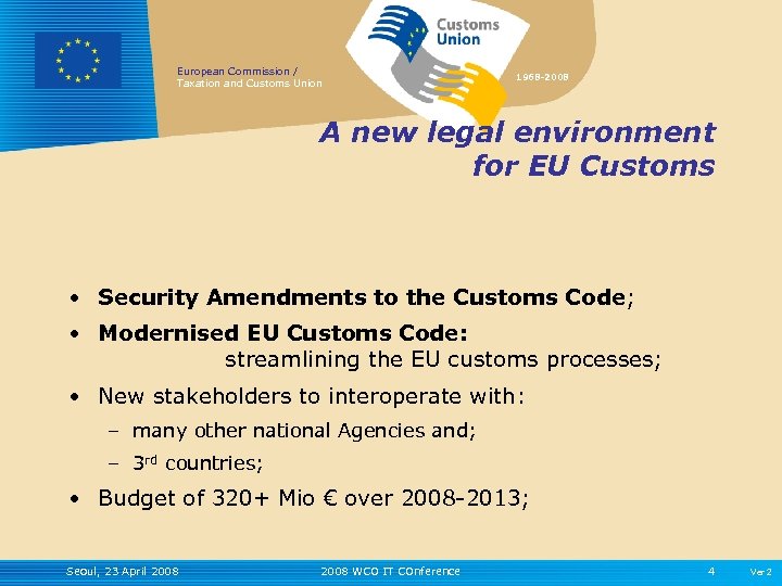 European Commission / Taxation and Customs Union 1968 -2008 A new legal environment for