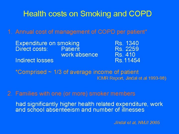 Health costs on Smoking and COPD 1. Annual cost of management of COPD per