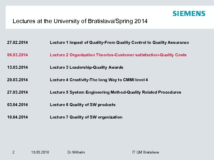 Lectures at the University of Bratislava/Spring 2014 27. 02. 2014 Lecture 1 Impact of