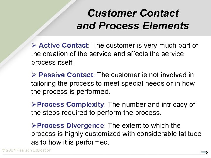 Customer Contact and Process Elements Ø Active Contact: The customer is very much part