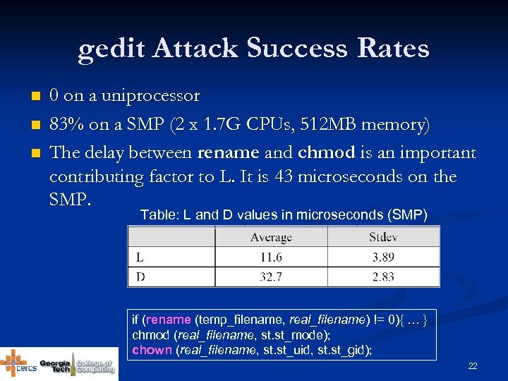 gedit Attack Success Rates n n n 0 on a uniprocessor 83% on a