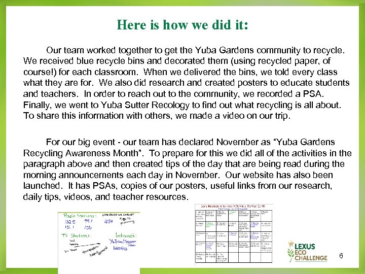 Here is how we did it: Our team worked together to get the Yuba