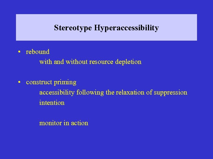 Stereotype Hyperaccessibility • rebound with and without resource depletion • construct priming accessibility following
