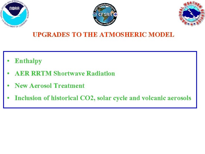 UPGRADES TO THE ATMOSHERIC MODEL • Enthalpy • AER RRTM Shortwave Radiation • New