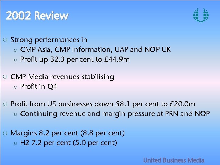 2002 Review Strong performances in CMP Asia, CMP Information, UAP and NOP UK Profit