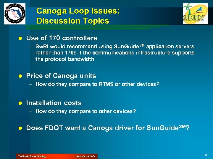 Canoga Loop Issues: Discussion Topics l Use of 170 controllers – Sw. RI would
