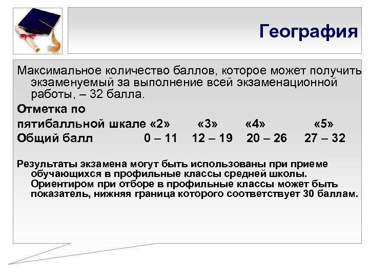 География Максимальное количество баллов, которое может получить экзаменуемый за выполнение всей экзаменационной работы, –