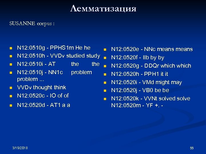 Лемматизация SUSANNE corpus : n N 12: 0510 g - PPHS 1 m He