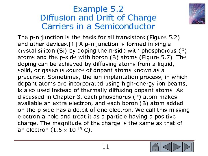 Example 5. 2 Diffusion and Drift of Charge Carriers in a Semiconductor The p-n