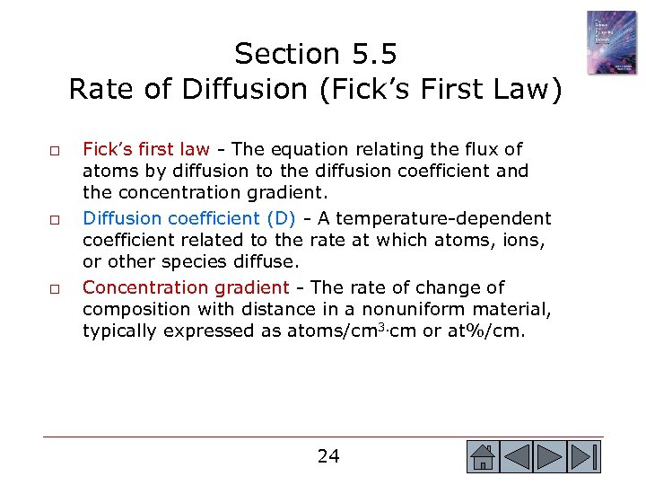 Section 5. 5 Rate of Diffusion (Fick’s First Law) o o o Fick’s first