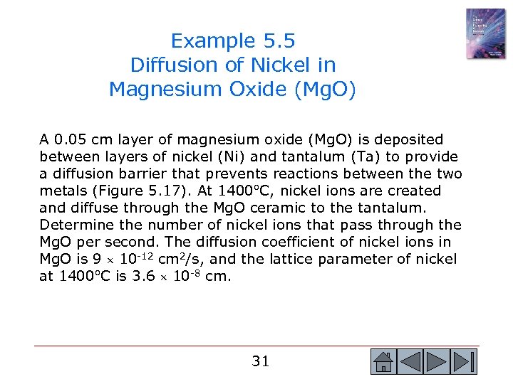 Example 5. 5 Diffusion of Nickel in Magnesium Oxide (Mg. O) A 0. 05